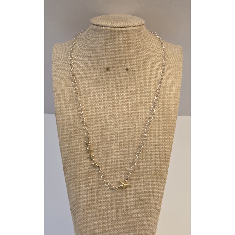 Sterling Silver Star Fish Stationary Necklace Two Tone 18" Beach Jewelry